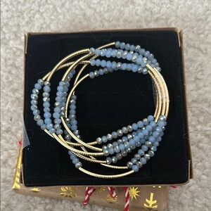 Elegant Gold and Blue Beaded Bracelet Set